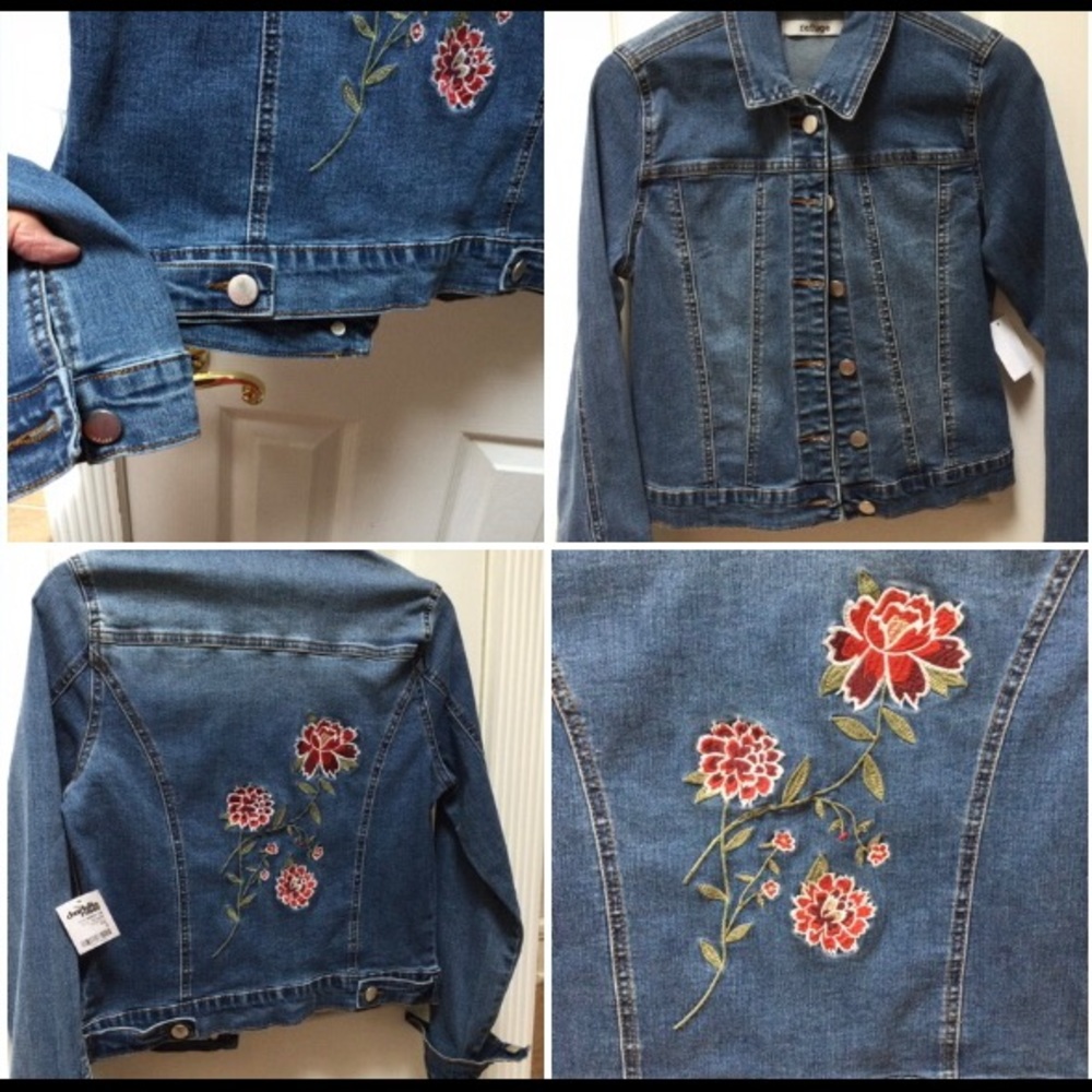 Refuge Floral Embroidered Jean Jacket Hippie BOHO S